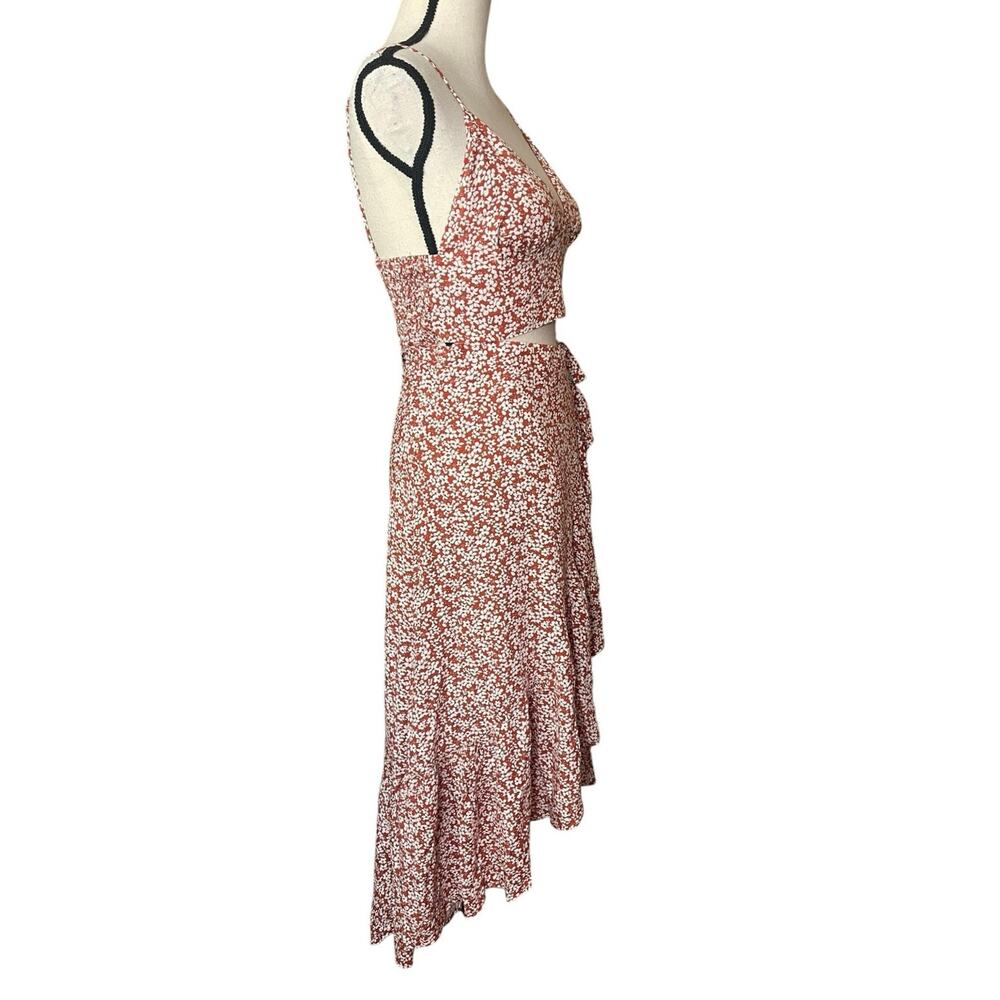 Lulu’s Summer Romance Rust Brown Floral Print Two-Piece Midi Dress Small Boho - Picture 6 of 13